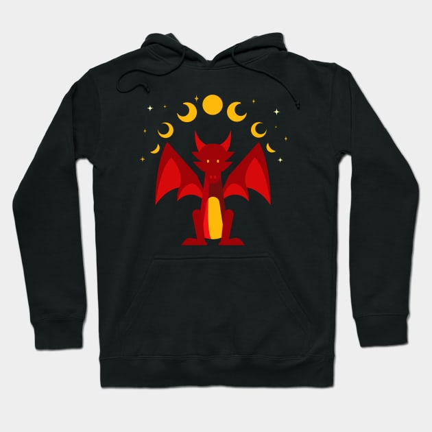 Fierce red dragon under the moon. Hoodie by DQOW
